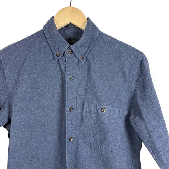 J. Crew Men’s Woven Collared Leather Elbow Patch Button Down Navy/Brown S - Picture 7 of 8